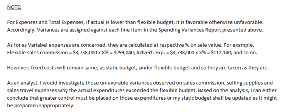 NOTE For Expenses and Total Expenses, if actual is lower than flexible budget, it is favorable otherwise unfavorable. Accordi