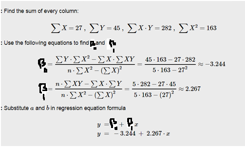 Find the sum of every column: ΣΧ-27, ΣΥ -5, Σx.Υ= 2 , Σχ = 163 Use the following equations to find and ΣΥ.ΣΧ-ΣΧ. ΣΧΥ .ΣΧ-(ΣX