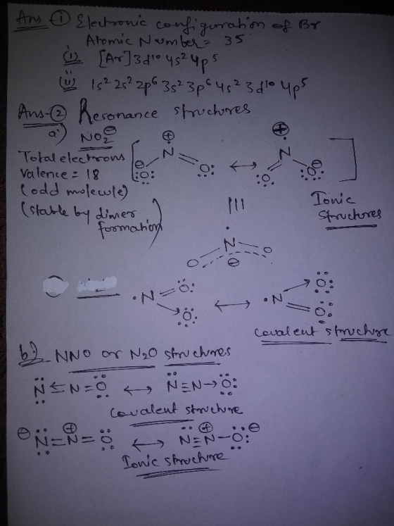 Atomic Number 35 ts 22 2p 3s 3p4s 3dlo up (u) Ans esonance srchres NON Total elechros Valence 18 Codd malewte) (starle by din