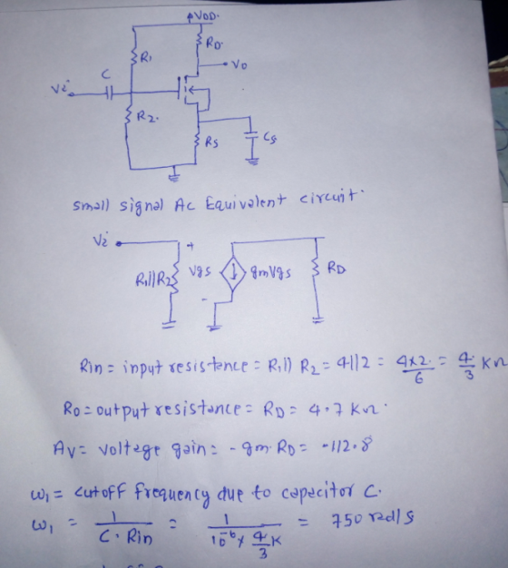 AVOD Ro * Vo C R2 Smoi) signal Ac Eauivalent circujt RD Rull R2 isgmVgs Kn Rin= input resistence Ri) R2 4112 412- Ro output r