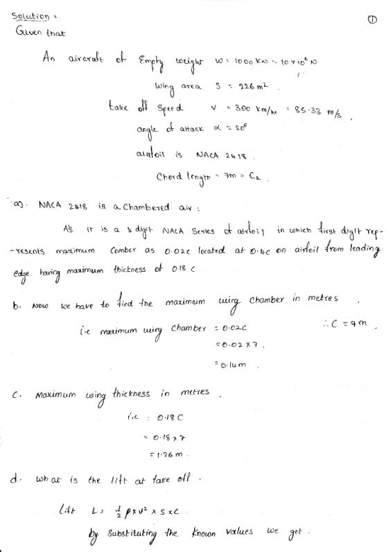 Solution iven that oireratC wing aTeS 26 ml angle aj, NACA 2418 is aChambered aiy d alde; 1 ir chich 4.rstduð仆Yef AS ft is