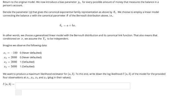 Return to the original model. We now introduce a bias parameter pz persons account. for every possible amount of money that