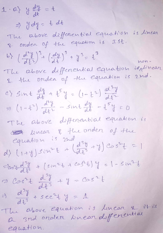 diy 1 ad dyt dt tial equation is Aincan I St di ffenen aloove The onden of the equation is dt non da ffenental eauation inine