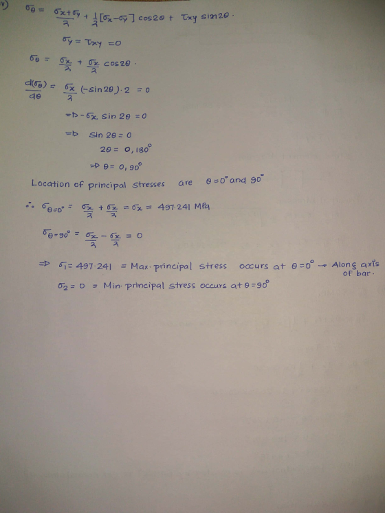 26: 0,180° o and 9o ocation of principal stresses are Ge 497241 = Max: Principal stress occurs at 6-0. Alorf bar- σ2 : O Min