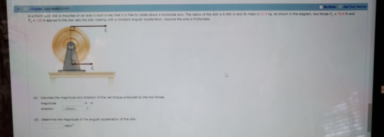 My Notes O Ask Your is mounted on an axle in such a way that it is free to rotate about a horizontal axis. The radius of the