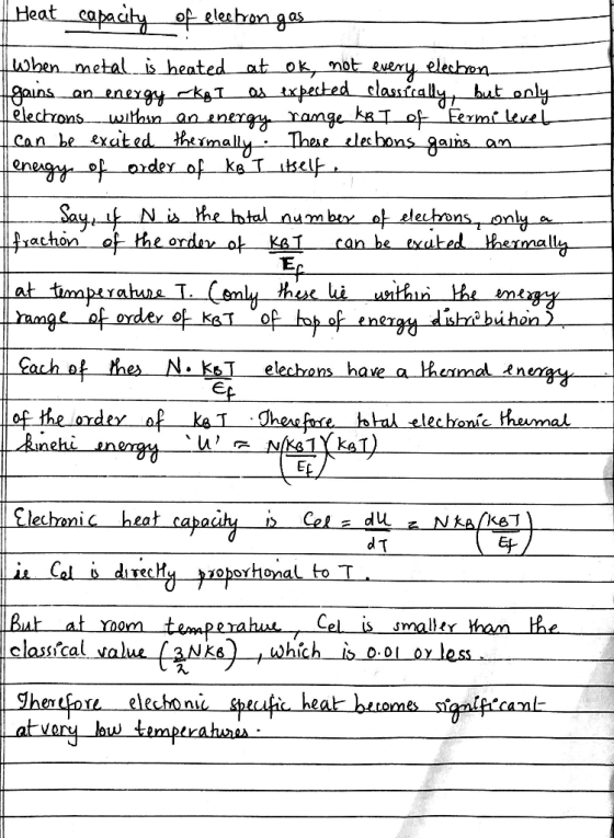 capacity of eleshan gas Heat kuey elechen ixpecked classícallyr ramge kaTofFermi leve L wben metal is heate at ok mot gains e