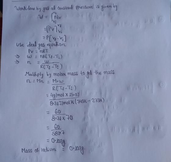 s aiven VI uPdv Use ideal gas quatio elhply b molast mass to gel the mass R(TE-TE) 8:31 Tlmol k. (3u3K-273k) 8.31x 10 5817 0-