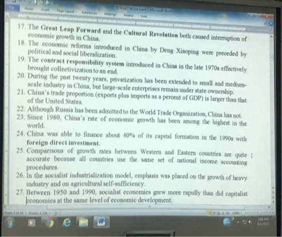 Viee 17. The Great Lenp Forward and the Cultural Revolution both caused interruption of economic growth in China 18. The econ