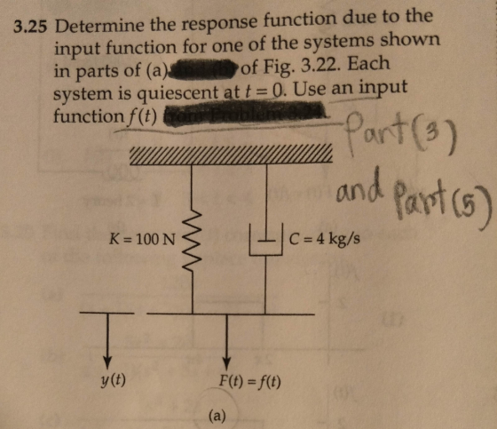 3.25 Determine the response function due to the input function for one of the systems shown in parts of (a)of Fig. 3.22. Eacl