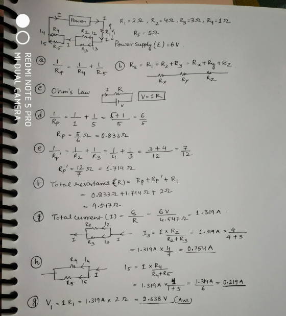 Pouser Supp R3 ,13 Rp P4 R5 C Ohms Law p 1 S 55 e) l 2- = 4.54752 6 v L542 1-319 A R2 12 4t3 R2t R3 3 3 I RutR5 = 1.319 Axl+