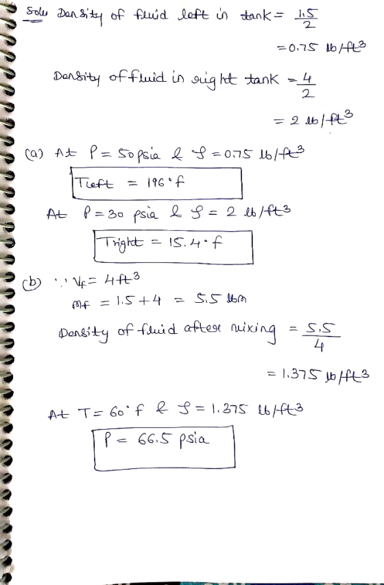 Solu Dan dank S 2 Dansity of fluid in gig ht tank 2 = 2 bPE ca) At P= So psia Tieft 2 /ft fsia At IS. Dansity of fluid attes