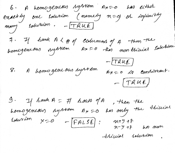 A homogeme ym netdy 6. han eith Axo Solurion TRUE Solumiom hank A Columms o A A 0 thiuie alekdn homegeneons yem TAUE A homo g