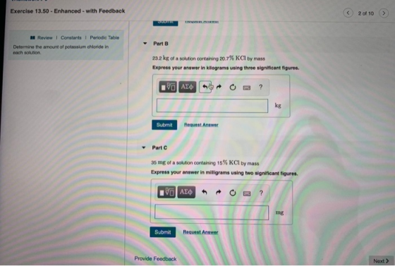 Exercise 13.50-Enhanced-with Feedback く) 20f 10 (>) Il ReviewI Constants 1 Periodic Table Part B Determine the amount of pota