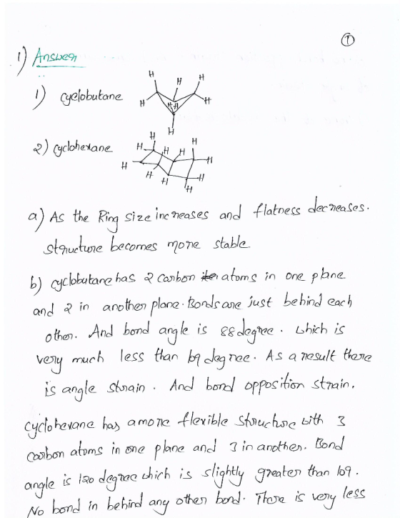 Aaswery H yelobutane H H 2 Gycloheane H and flatness dler neaSes As the ing stauetone becomes mOne stable Size Inc neases b)