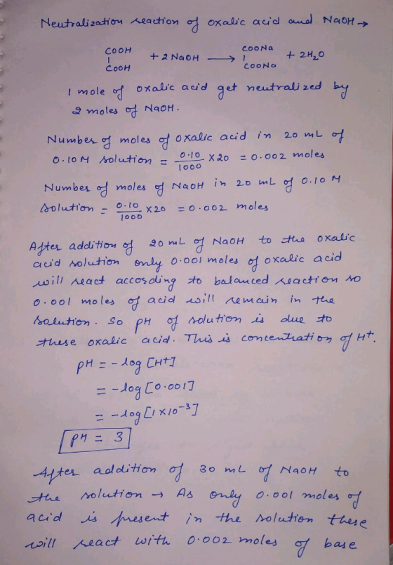 oxalic aciel anal Na OH Neutralization Aeaction COONA COOH + 2H20 +2 NaoH CooH COONO et neutrali 2ed 70xalic acid Imole NaoH