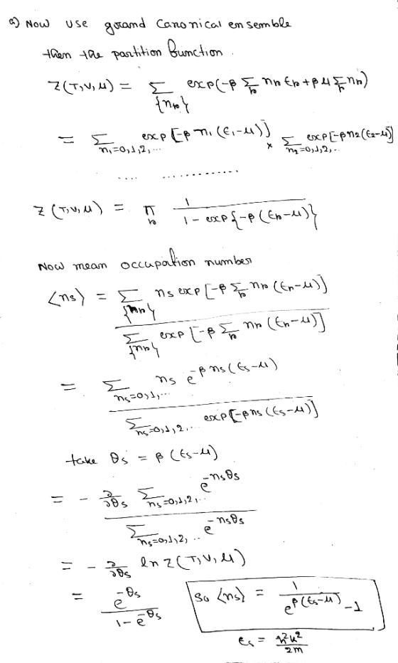 C) Nouw Use gramd Cano ni cal em semble -Ham panthtion umction exp(-pnn En +p.4) E n0,1,2,.. no,2,. - oCupahon Fim mumbe Now