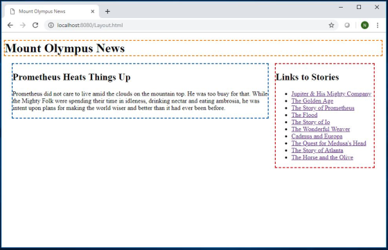 Mount Olympus News ← → C ⓘlocalhost:8080/Layout.html Mount Olympus News Prometheus Heats Things Up i Links to Stories Prometh