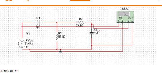 ХВР1 C1 IN OUT R2 53.10 1pF V1 R1 5310 6Vpk 1KHZ 0° BODE PLOT