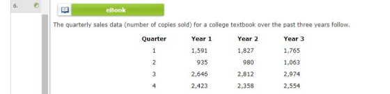 6. eBook The quarterly sales data (number of copies sold) for a college textbook over the past three years follow Quarter Yea