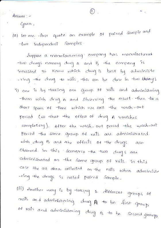 nswer iven , (a) tet me -nst quote an example 0paiedSample and ient Samples se a marufactuing company has manutactuect tuwao