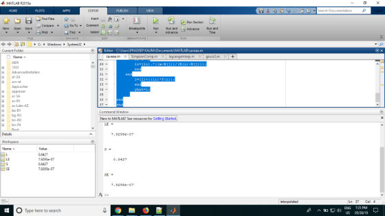 MATLAB R2018a 1 di T (魁ㄅㄧ , e, 3 rch Documentation EDITOR Find Files Run Section ie Compare ▼ [a Go To▼ Comment % Advance Run