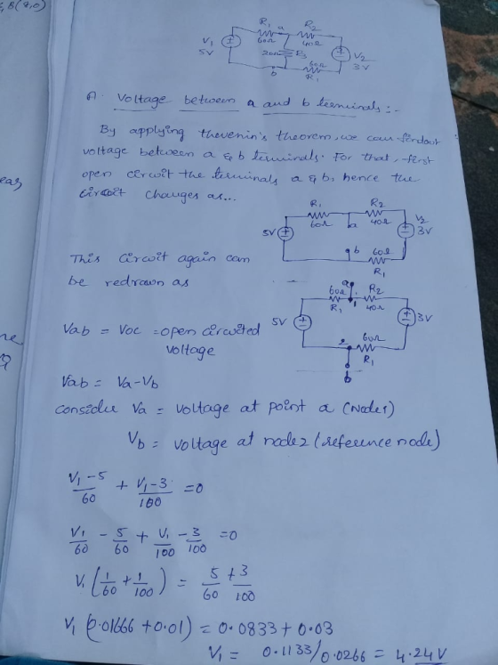 R b R Voltage betuoen a aud b lesmeinal Bay applying Cau ferdock thevenins theorerm we voltage between a e b teindls tor tha