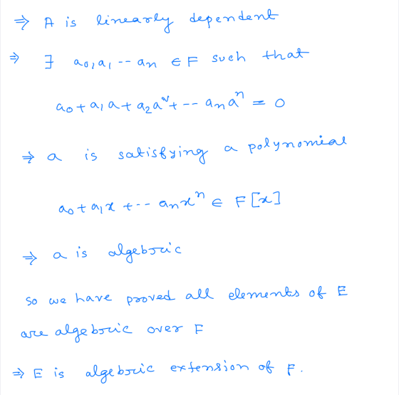 Linearly A is dependenk e F Sueh that an aot alaŁ az a t an Polymomia satisking FC1 ao t a t-- lgebic is a рooved all eleme