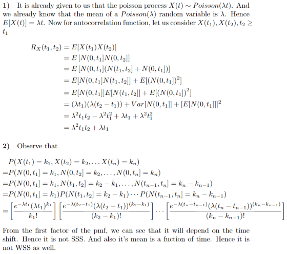 1) It is already given to us that the poisson process X(t) ~ Poisson(At). And we already know that the mean of a Poisson(A) r