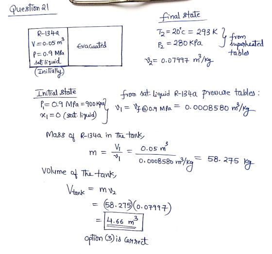 Question 2 final file R-134a 3 B280 Kfa heted table Vニ0.05 ㎡ Evacuated a= 0.07977 m3/ yomat: liquid R-13ta Presude tables Ini