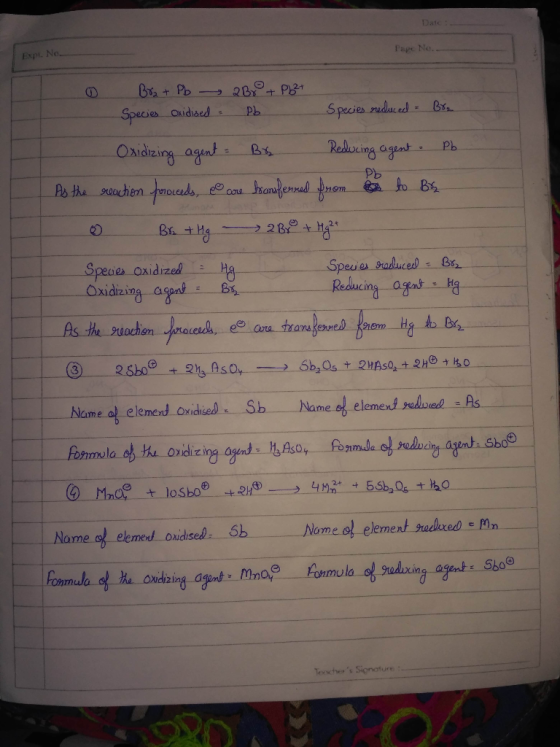 Expi. No Page Ne Sp S pecies ecies Oxidised Pb Oxidizing-a Redocing agent es, Pb peae oxidized Reducing agntta As the suachio