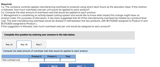 Required: 1-a. The company currently applies manufacturing overhead to products using direct labor-hours as the allocation ba