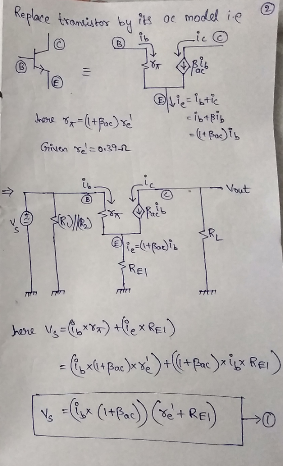 model ie Keplace tronsistor by its oc ic -Ttic i6teib -+Pa)s E Given Ye 0139-N Vout B REI ) +ex RE) Jere Vs= xPac)x +(+Paci R