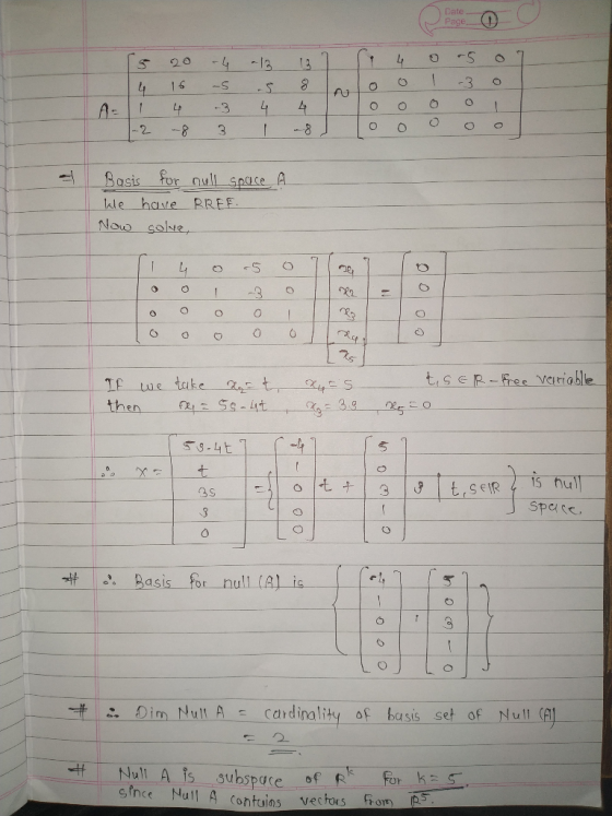 O 6 2 -83 I. Sasis -for-null space A lale hase RREF Now solve 58 4t space 卅一. . c.-Basis-for null (Alli Dim NulLACardinality