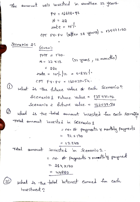 yeants wil Invested in austhen 22 The anount PV 6618-92 Jate = 10/. (often 35 .02 28 ePT FV FN Seenanio a. Given PMT (22 jens
