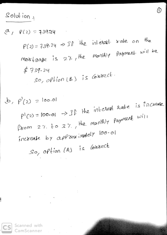 Solul ion P(2)39.24Pe inlet ale on tha mostaage is 2h. ,he MonHy Paymant wll be 739.24 İS@kaect so, oel 10n(6) ь, p(2) -loo.