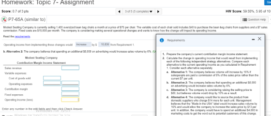 Homework: lopIC /- ASsignment Sav Score: 0.7 of 3 pts 3 of 5 (5 complete) HW Score: 59.55%, 5.95 of 10 P7-65A (similar to) Qu