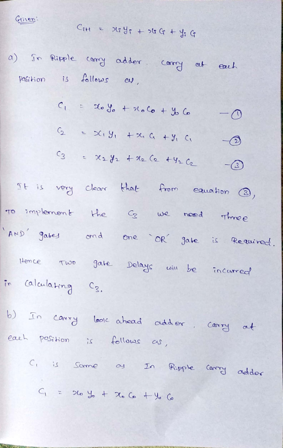 Gim Cit ; G Tr Ripple coy adder a) Exeh et Cary follows Pasition Lo to Co C. C3 from that eauaion Clean T Three CR need the W