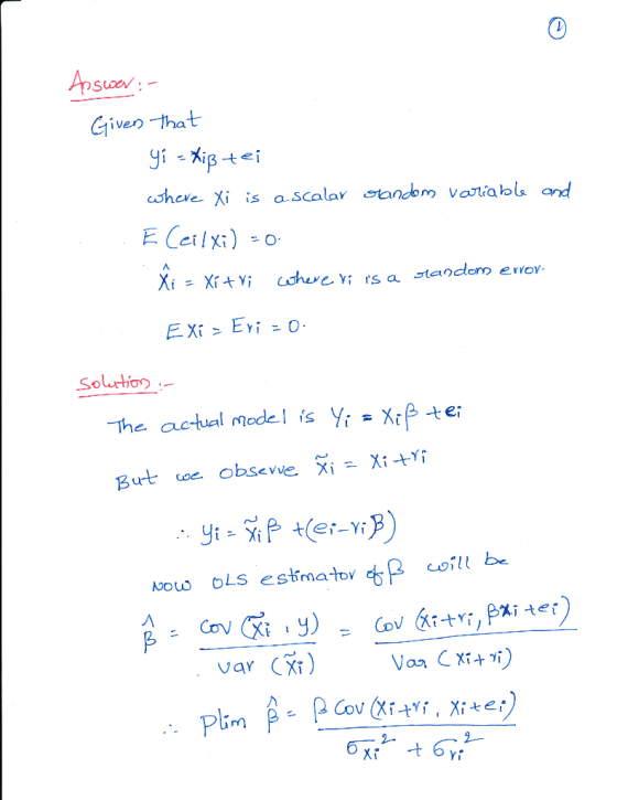0 Given that cve- Xi is a.scalar andm vastialols and The actual modeI is Y Xte -tei oil be Xi tei 2- ri