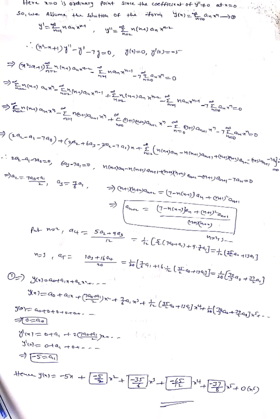 at o SIMCE the coeffiere nt of y o Here o is oidkhary Poit forw Thu Solution of ASume So, we % n(n4) an 17-1 ne y =°, J^-o, y