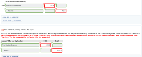 To record amortization expense) 2016 Amortization Expense 4515 Patents 4515 SHOW LIST OF ACCOUNTS LINK TO TEXT LINK TO TEXT Y