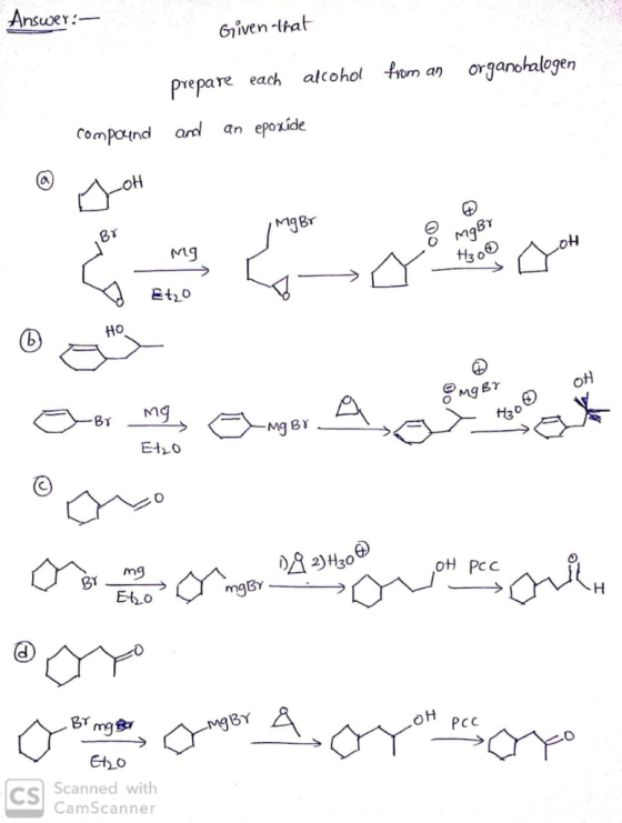 Given that prepare each alcohol from an organohalegen Compond ardl an epoxíde MigBr Mi9 o M H3 o 0 Mg Et20 mgBy CSI Scanned w