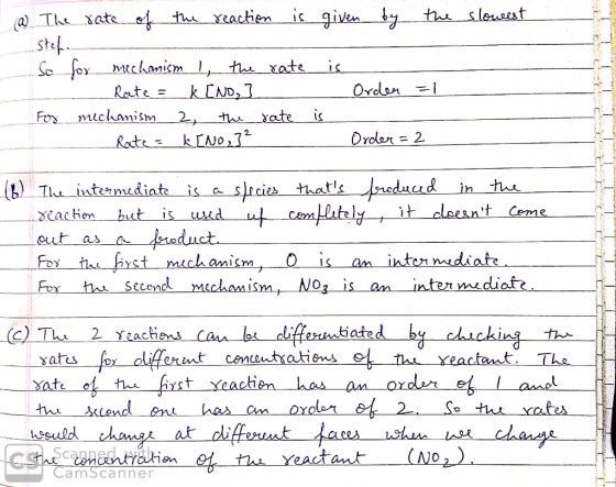 the xeactien is given yth sleuseat (a) The xate Stef Se fox Michanicm Rote = te xate k CND, Ordler michamism xate Fox Has Oyo