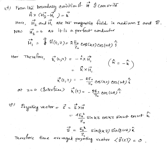 ondition H 9 canrile d)Fm he boundany Аx (нig- н maanetie tieleL in medium 1 and T perfect conductu H2 and H ane lhe Here, ii