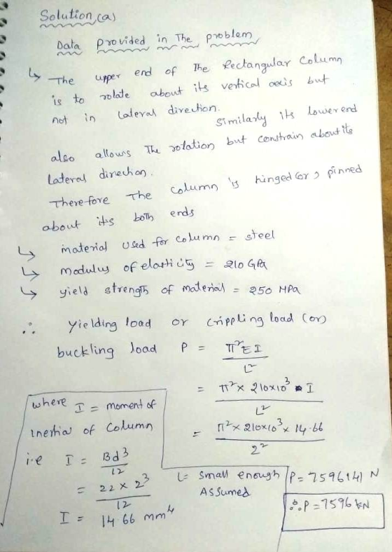 Solution cay e pblem Ly The Reckangular Column The uper erd of ist lade about is vetical oeis but not n Lae daveution Similat