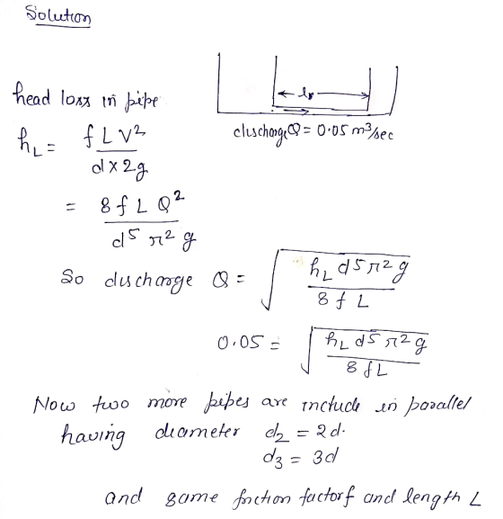 Soluton head lo pt 0.OS mec cluchng f L v ol x 2-3 So cluchange 8 f L O.OS 8 fL nctuc nporalle/ aye Now two more pes diameter
