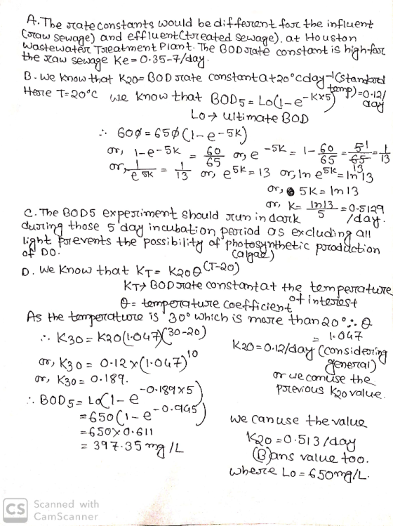 A.The Jtate constants ω0uld be different fot the influent aw Sewaae) and effluemtCtieated Seuvage). at Houston WastewatesてT3t