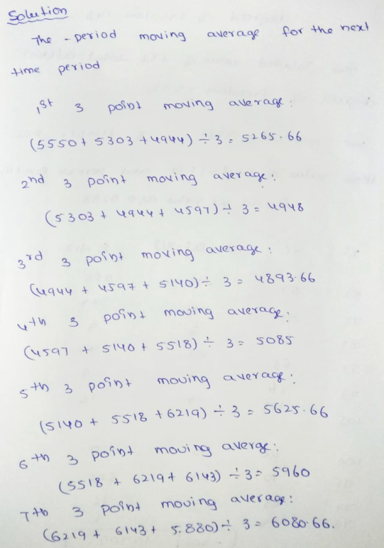 Solu tion moving average or the nexl ime period 2hd 3 poin moving aver age 3 3 poin moving aeag IYO) ÷ 3-4893.66 6 (5518619 6