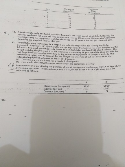 osvevation liling 73 12. A work-sampfe study conducted over lerty houss o a one week period yielded the tofflenine n operator