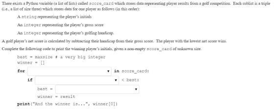 There exists a Python variable (a list of lists) called score_card which stores data representing player results from a golf