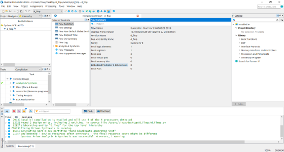 Ouartus Pnme uite Edition Flle Edit View Project Asslenments Processing Tools Window Help Compilation Repart-d_flap Catalog T